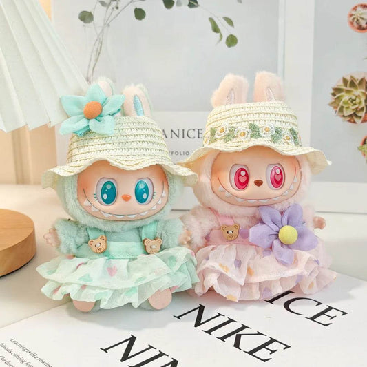 Charming Doll Clothing Set with Summer Straw Hat and Kettle Accessories for Labubu 17cm Girls Dolls - ToylandEU