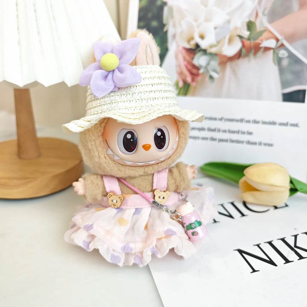 Charming Doll Clothing Set with Summer Straw Hat and Kettle Accessories for Labubu 17cm Girls Dolls - ToylandEU