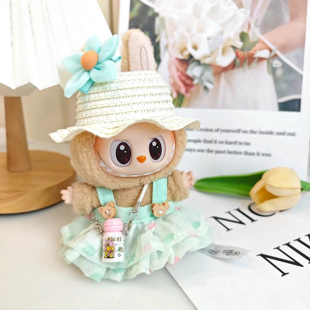 Charming Doll Clothing Set with Summer Straw Hat and Kettle Accessories for Labubu 17cm Girls Dolls - ToylandEU