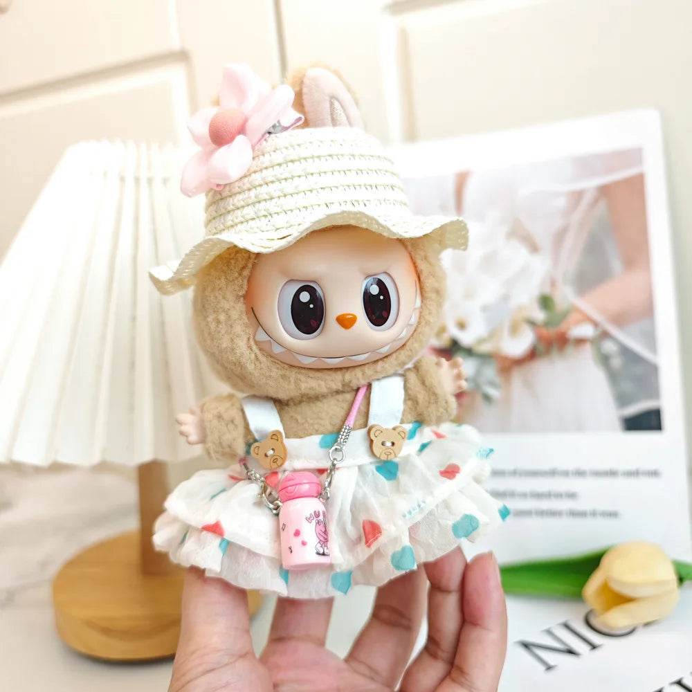 Charming Doll Clothing Set with Summer Straw Hat and Kettle Accessories for Labubu 17cm Girls Dolls - ToylandEU