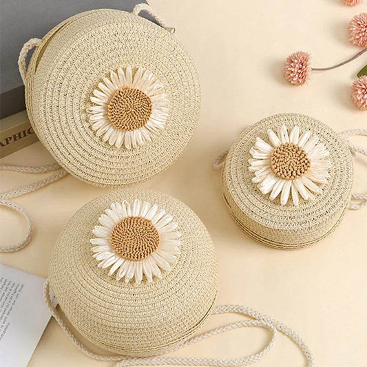 Charming Straw Crossbody Bag For Girls Ages Four To Six Floral Woven Design With Mini Zipper Photo Prop - ToylandEU