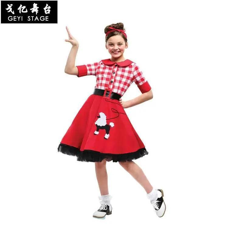  Charming Vintage Parent-Child Halloween Dress in Red Plaid & Blue Dots -  ToylandEU™