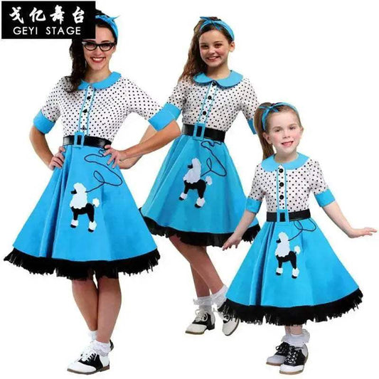 Charming Vintage Parent-Child Halloween Dress in Red Plaid & Blue Dots - ToylandEU