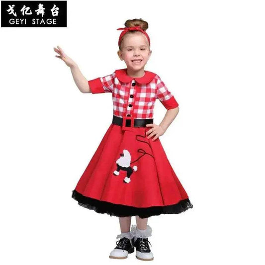 Charming Vintage Parent-Child Halloween Dress in Red Plaid & Blue Dots - ToylandEU