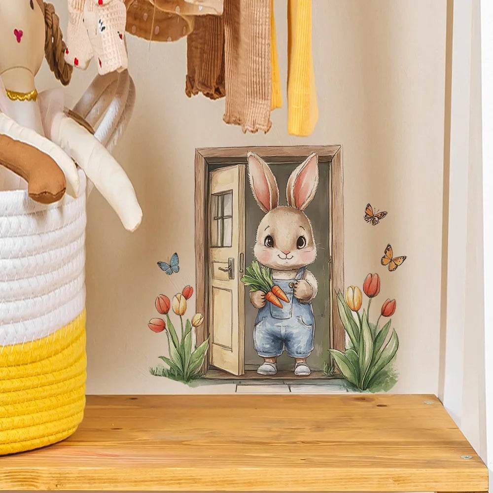 Charming Wall Sticker Painted Wooden Door Bunny For Kids - ToylandEU