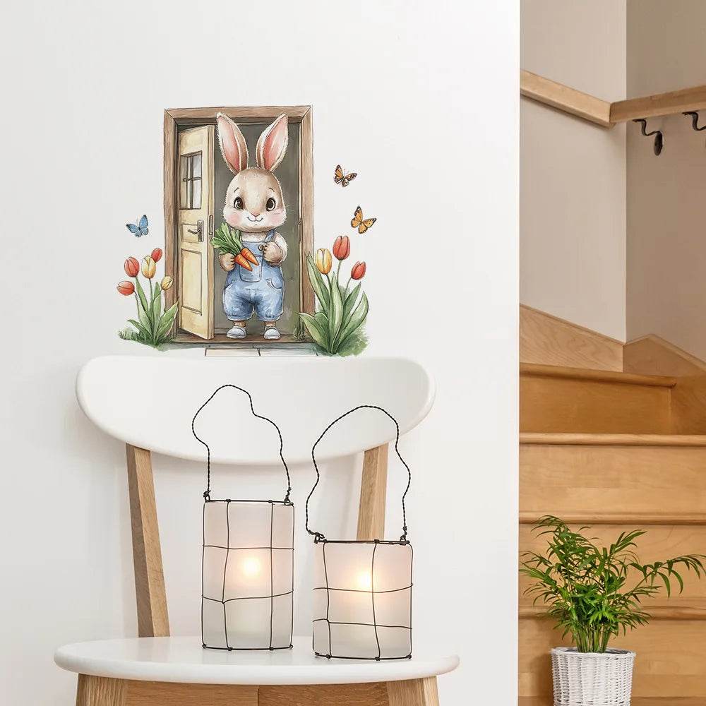 Charming Wall Sticker Painted Wooden Door Bunny For Kids - ToylandEU