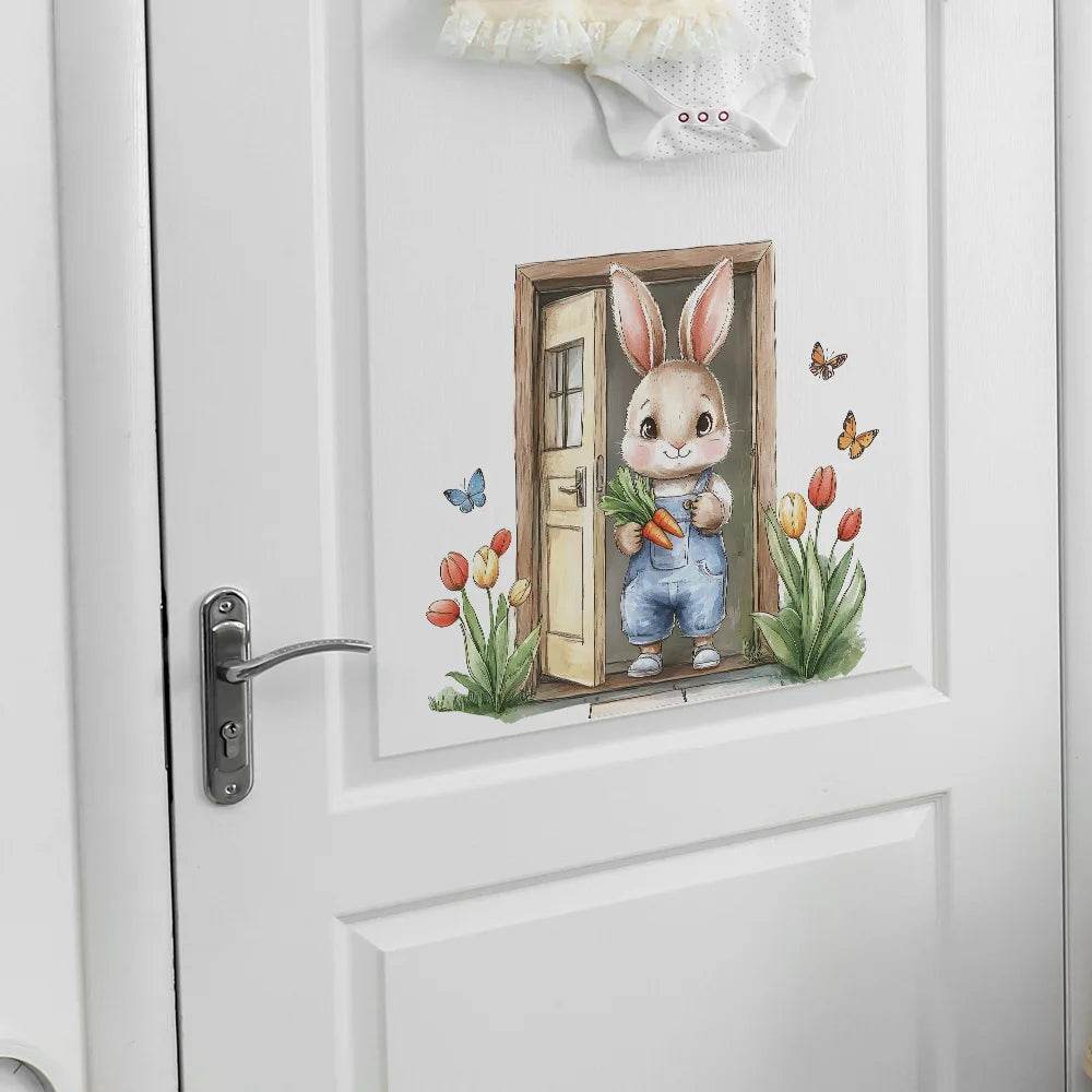 Charming Wall Sticker Painted Wooden Door Bunny For Kids - ToylandEU
