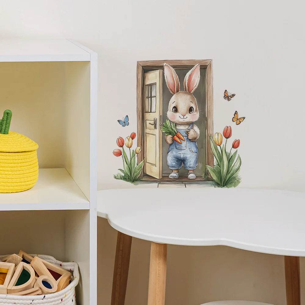 Charming Wall Sticker Painted Wooden Door Bunny For Kids - ToylandEU