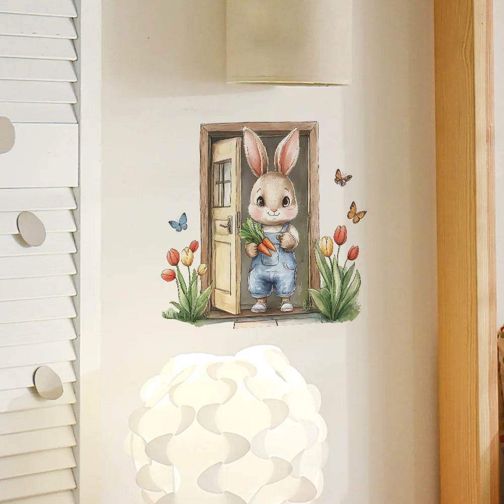 Charming Wall Sticker Painted Wooden Door Bunny For Kids - ToylandEU