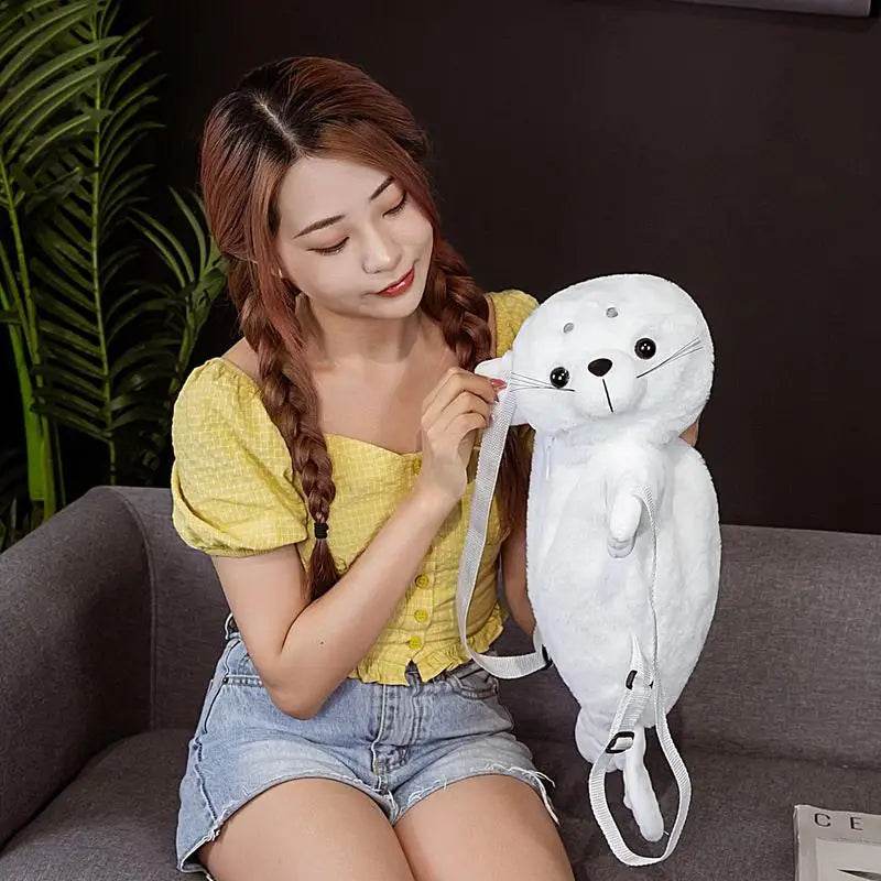 Charming White Seal Plush School Backpack - Cute & Spacious for Kids - ToylandEU