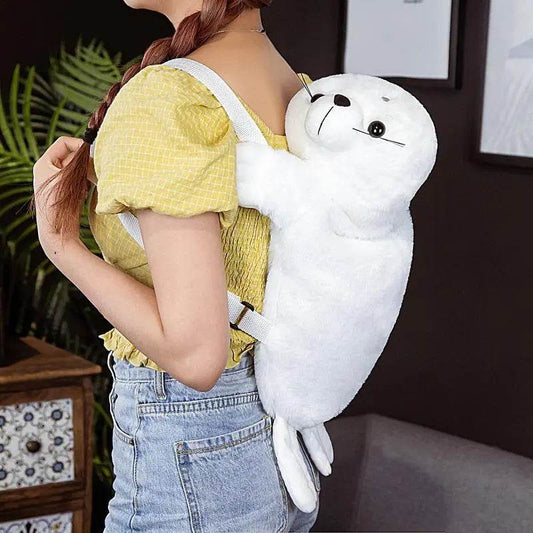 Charming White Seal Plush School Backpack - Cute & Spacious for Kids - ToylandEU