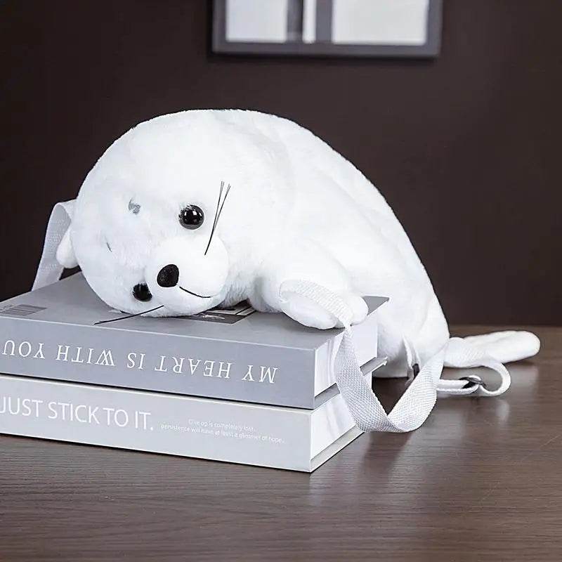 Charming White Seal Plush School Backpack - Cute & Spacious for Kids - ToylandEU