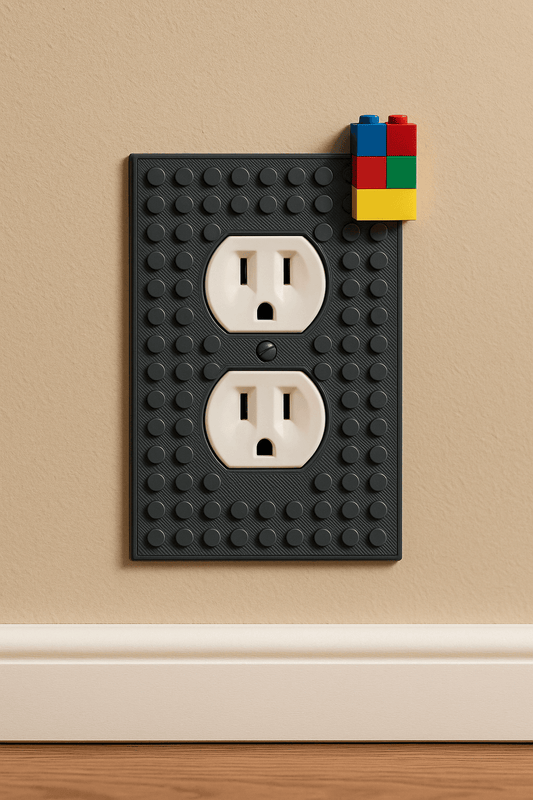 Build-On Duplex Outlet Cover Wall Plate | LEGO Compatible | Kids' Room Decor | B3 Customs