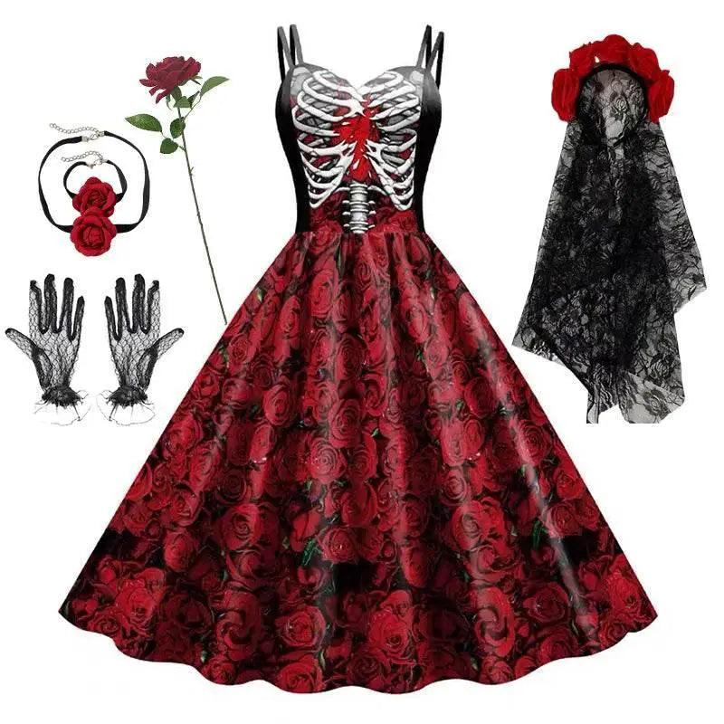  Chic Autumn Black Rose Skull Costume Dress Toyland EU -  ToylandEU™