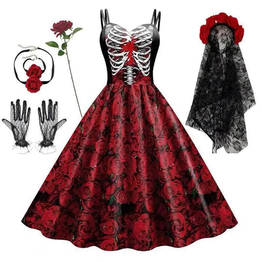  Chic Autumn Black Rose Skull Costume Dress Toyland EU -  ToylandEU™