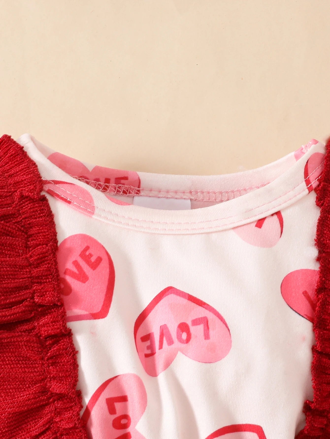 Chic Baby Girl Dress With Love Print Red Ruffle Edge Butterfly Bow Two Piece Set For Zero To Eighteen Months - ToylandEU