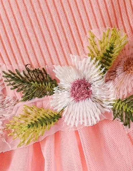 Chic Baby Girl Sleeveless Patchwork Mesh Dress With Floral Waist for Parties - ToylandEU