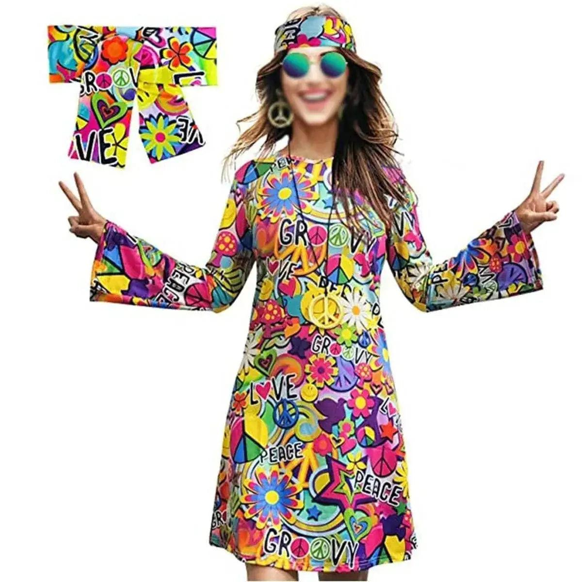  Chic Hippie Costume 1970s Dress Set Headband Toyland EU -  ToylandEU™
