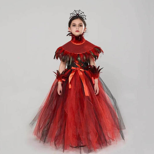 Chic Red Mesh Vampire Witch Costume for Girls - Perfect for Halloween & Carnivals - ToylandEU