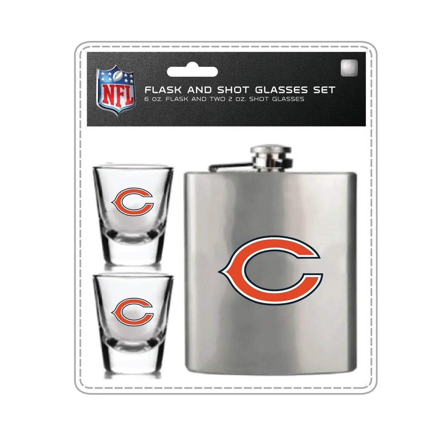 Chicago Bears Flask And Two Shot Glass Set With Team Logo - ToylandEU