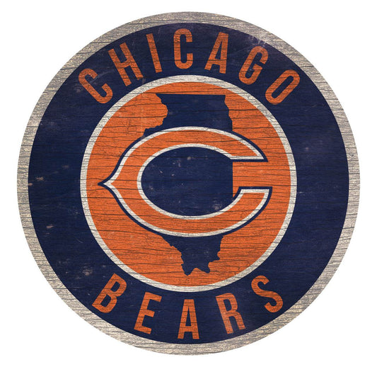 Chicago Bears Wood Sign 12 Inch Round State Design - ToylandEU