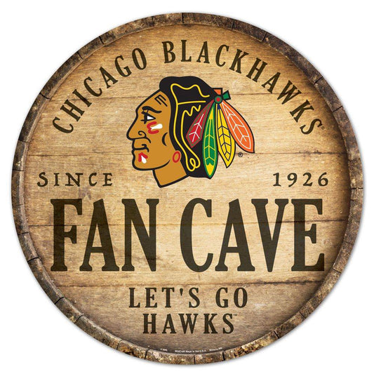 Chicago Blackhawks Round Wood Sign 14 Inch Barrel Top - ToylandEU