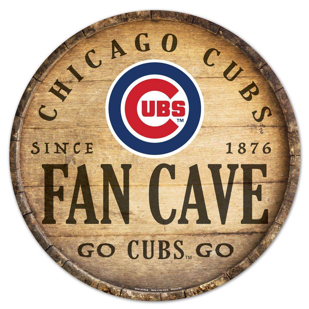 Chicago Cubs Wood Sign Round Barrel Top 14 Inch Decor - ToylandEU