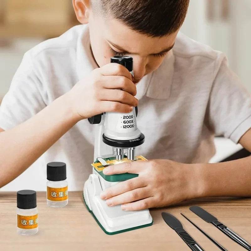 Children Microscope Kit 200x 600x 1200x Biological Science Stem Toy School Home Educational Pocket Microscope with LED Light - ToylandEU
