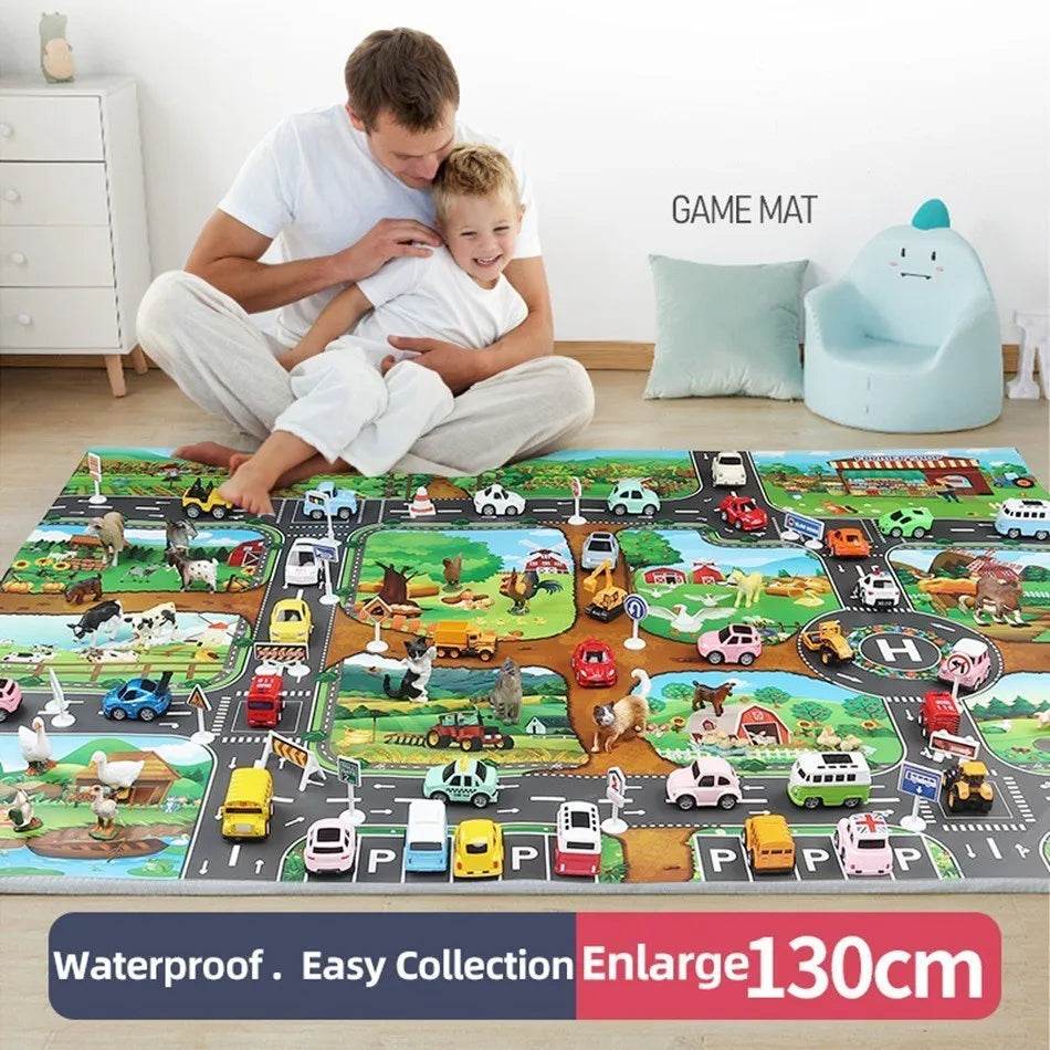 Children Playmat Activity Surface Waterproof Map Kids Animal Road Toy Baby Dinosaur Road Portable Carpet Farm Road Non-Toxic Mat - ToylandEU