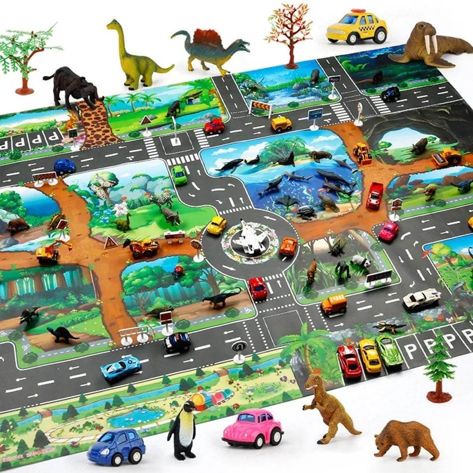 Children Playmat Activity Surface Waterproof Map Kids Animal Road Toy Baby Dinosaur Road Portable Carpet Farm Road Non-Toxic Mat - ToylandEU