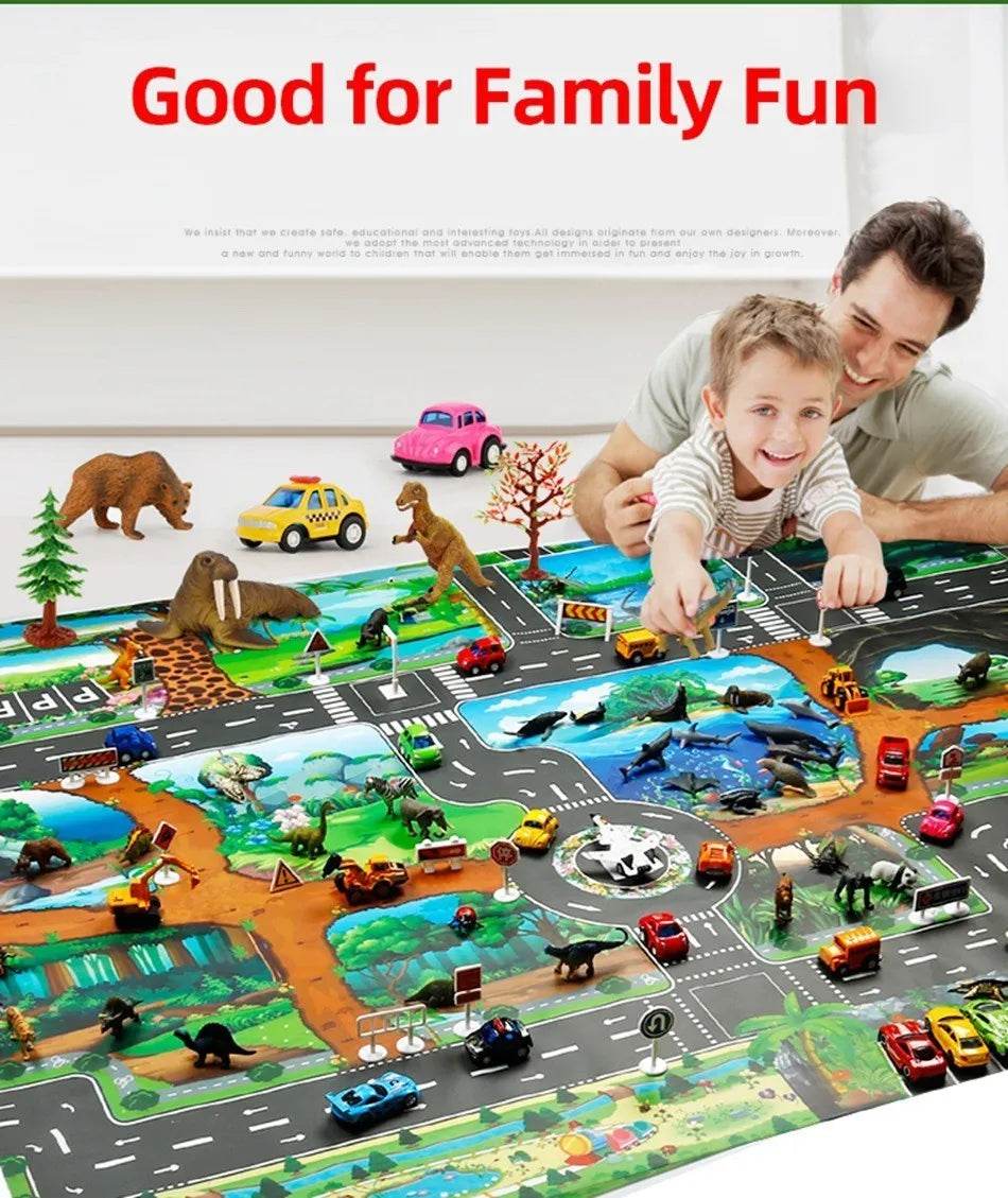 Children Playmat Activity Surface Waterproof Map Kids Animal Road Toy Baby Dinosaur Road Portable Carpet Farm Road Non-Toxic Mat - ToylandEU