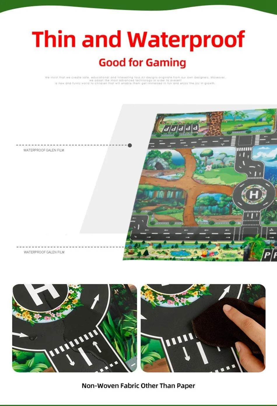 Children Playmat Activity Surface Waterproof Map Kids Animal Road Toy Baby Dinosaur Road Portable Carpet Farm Road Non-Toxic Mat - ToylandEU