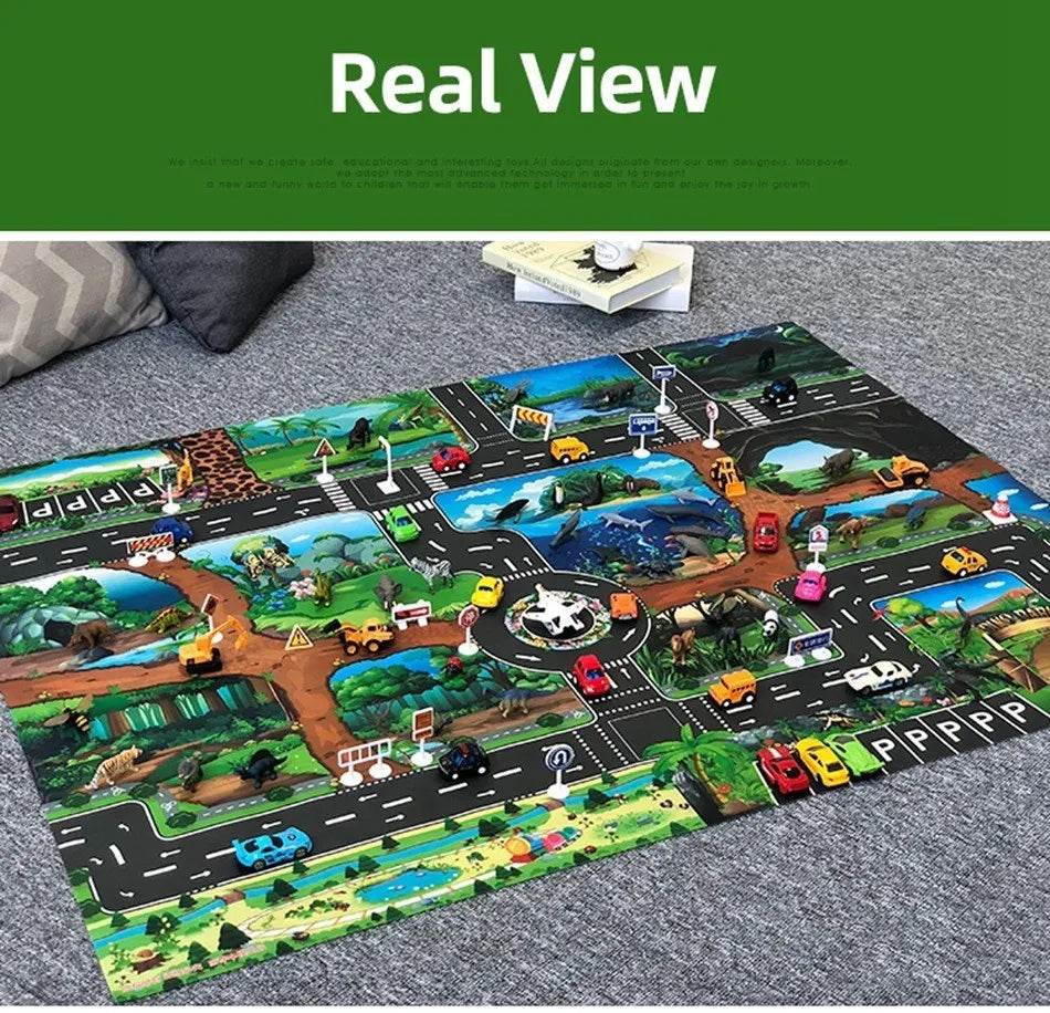 Children Playmat Activity Surface Waterproof Map Kids Animal Road Toy Baby Dinosaur Road Portable Carpet Farm Road Non-Toxic Mat - ToylandEU