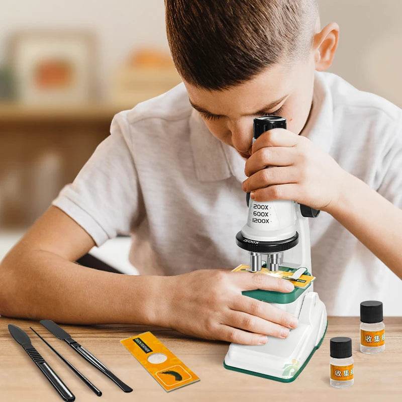 Children Science Biological 200x 600x 1200x Pocket Microscope Set Lab With LED Refined Instruments Montessori Education Toy - ToylandEU