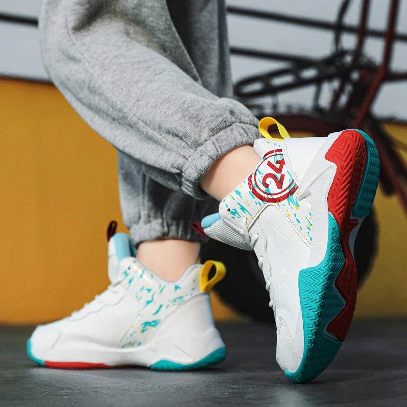 Children's Actual Combat Basketball Shoes Boys 2023 Fall New Leather Anti-Slip Shock Absorption - ToylandEU