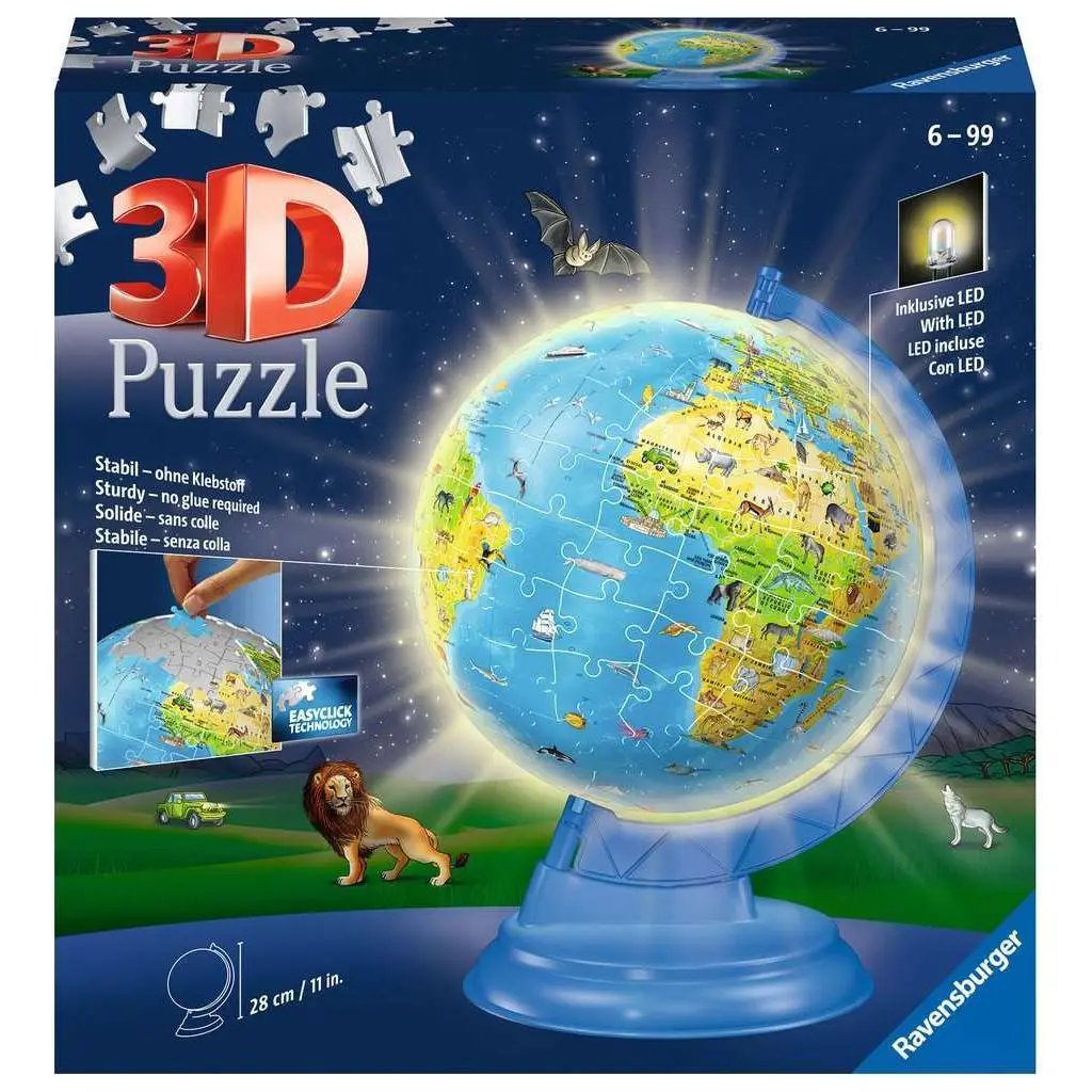 Light Up Globe 3D Puzzle For Kids LED Geography Learning - ToylandEU