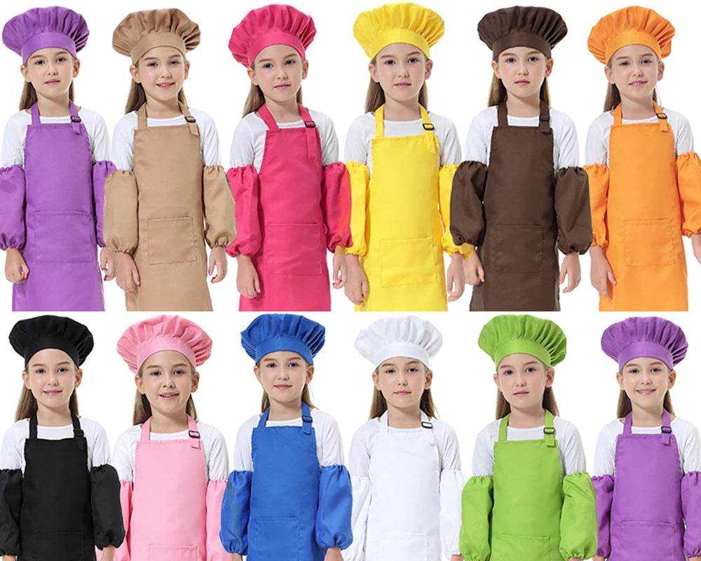 Children's Polyester Apron Set with Chef Hat Custom Print Logo for Painting and Baking - ToylandEU