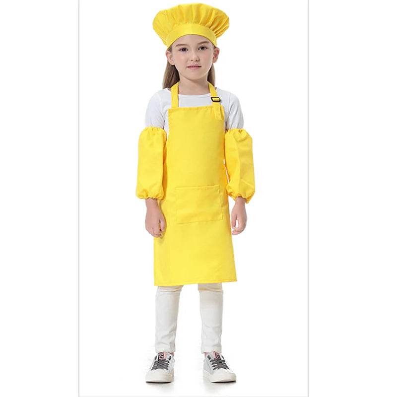 Children's Polyester Apron Set with Chef Hat Custom Print Logo for Painting and Baking - ToylandEU