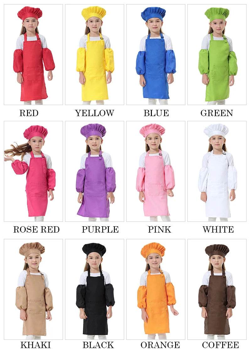 Children's Polyester Apron Set with Chef Hat Custom Print Logo for Painting and Baking - ToylandEU