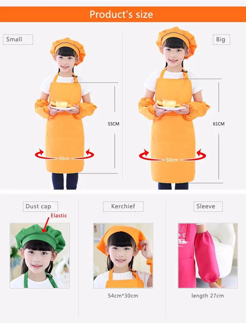 Children's Polyester Apron Set with Chef Hat Custom Print Logo for Painting and Baking - ToylandEU
