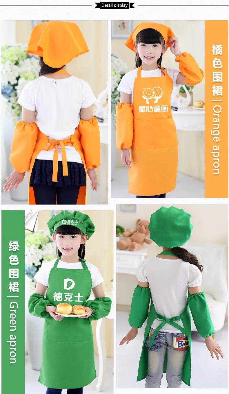 Children's Polyester Apron Set with Chef Hat Custom Print Logo for Painting and Baking - ToylandEU