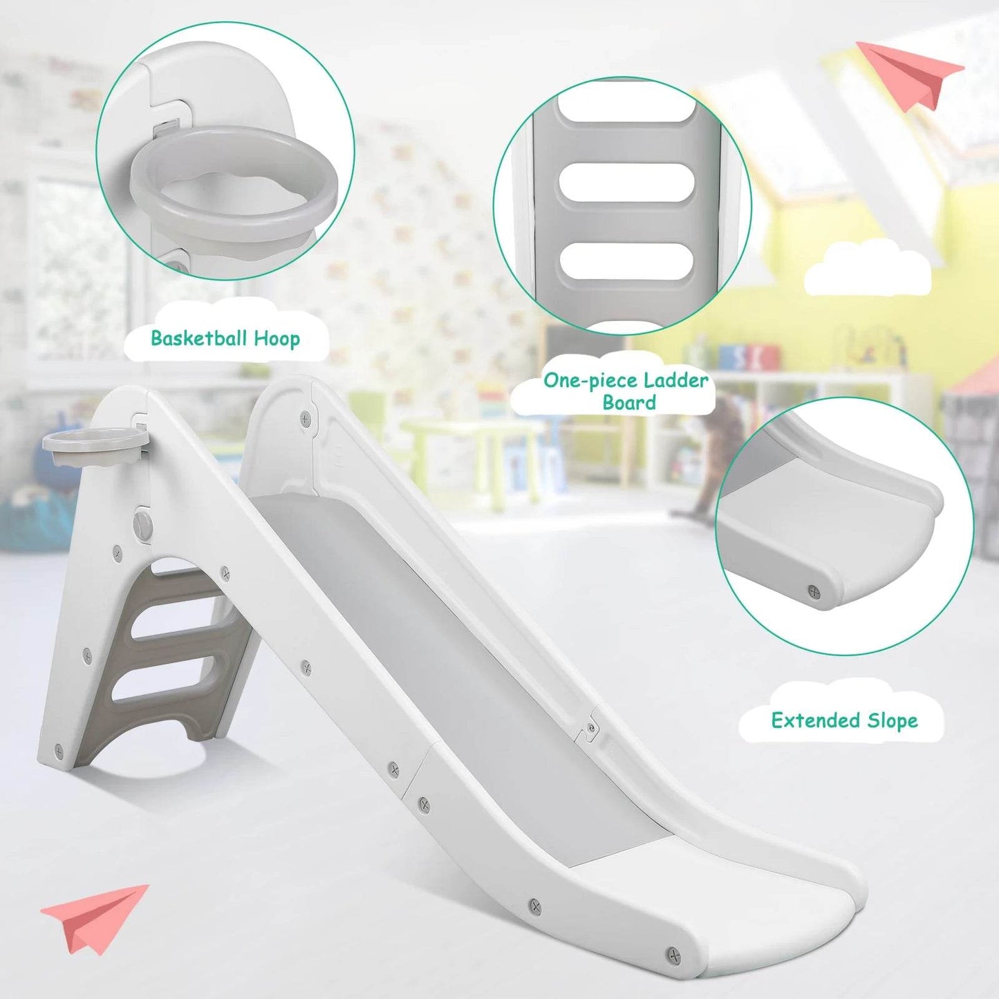 Children's Slide and Basketball Hoop Climber Playset for Kids - ToylandEU