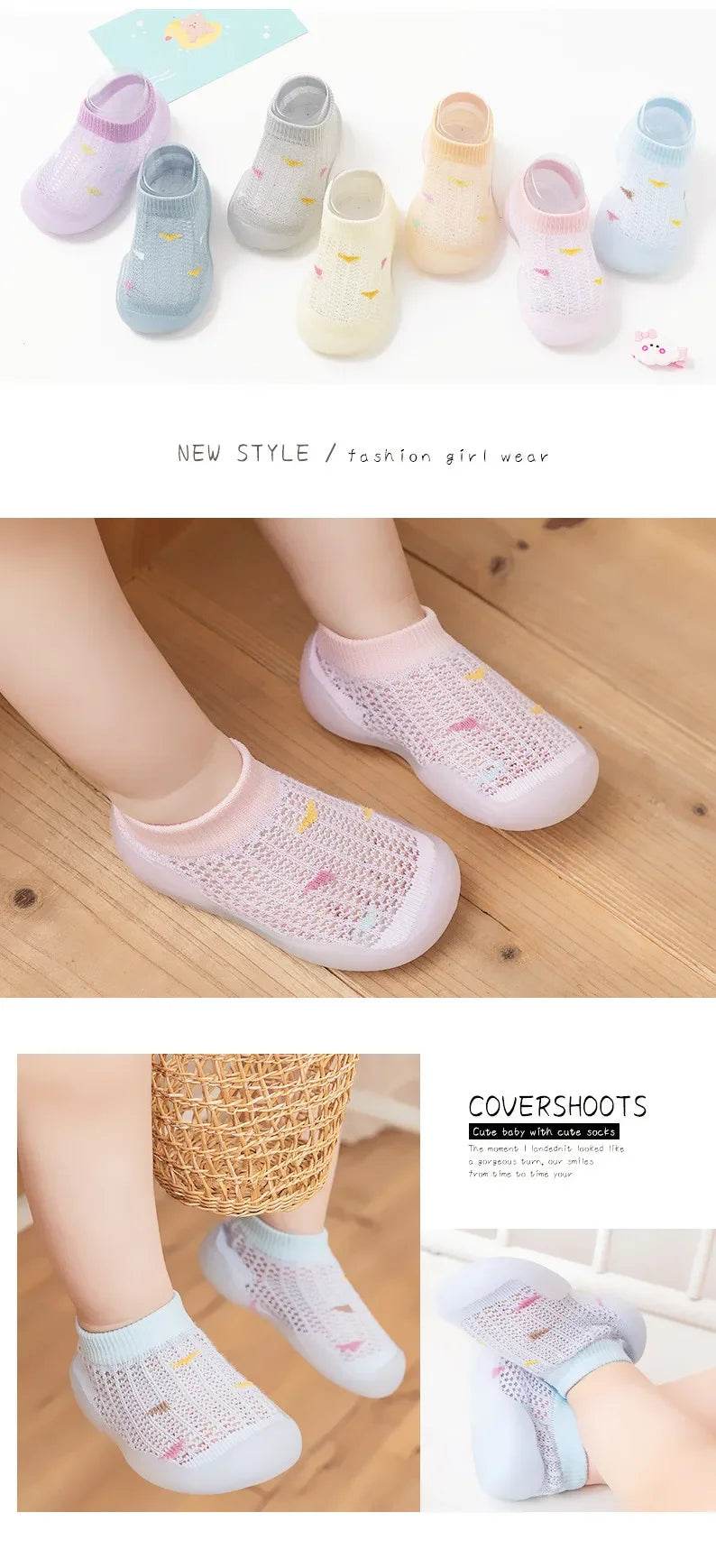 Children's Walking Shoes Baby Floor Shoes Baby Socks Shoes Non Slip Indoor Soft Sole Mesh Surface Thin Sandals One Foot Pedal - ToylandEU