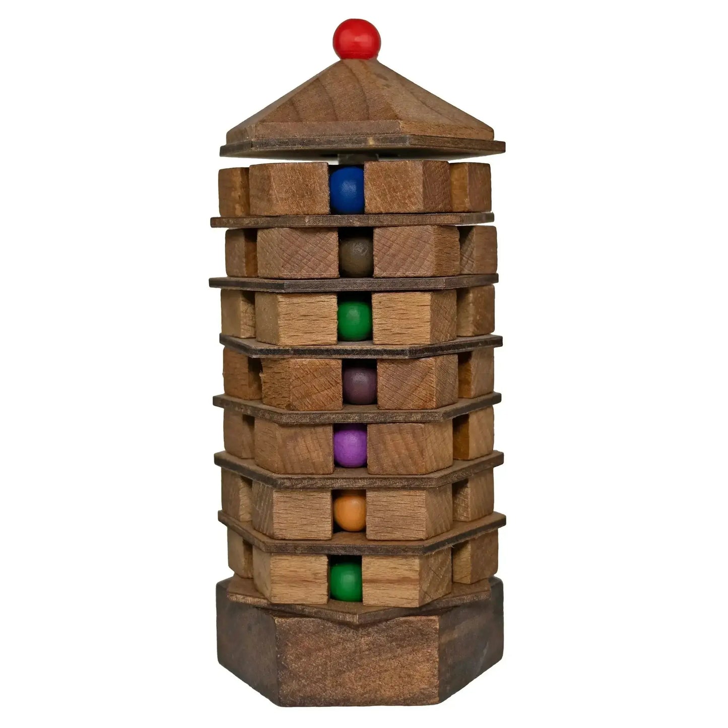 Chinese Pagoda Tilt Puzzle Wooden Brain Teaser With Colored Spheres - ToylandEU