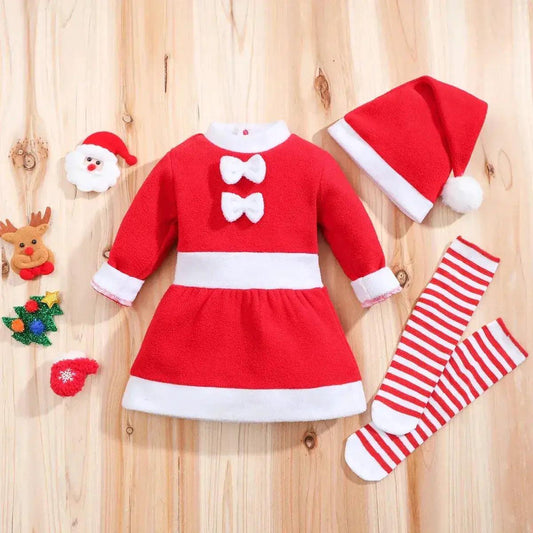  Christmas Baby Girl Dress 3pc Hat Socks Outfit -  ToylandEU™
