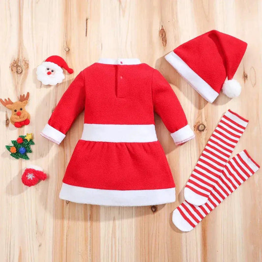  Christmas Baby Girl Dress 3pc Hat Socks Outfit -  ToylandEU™