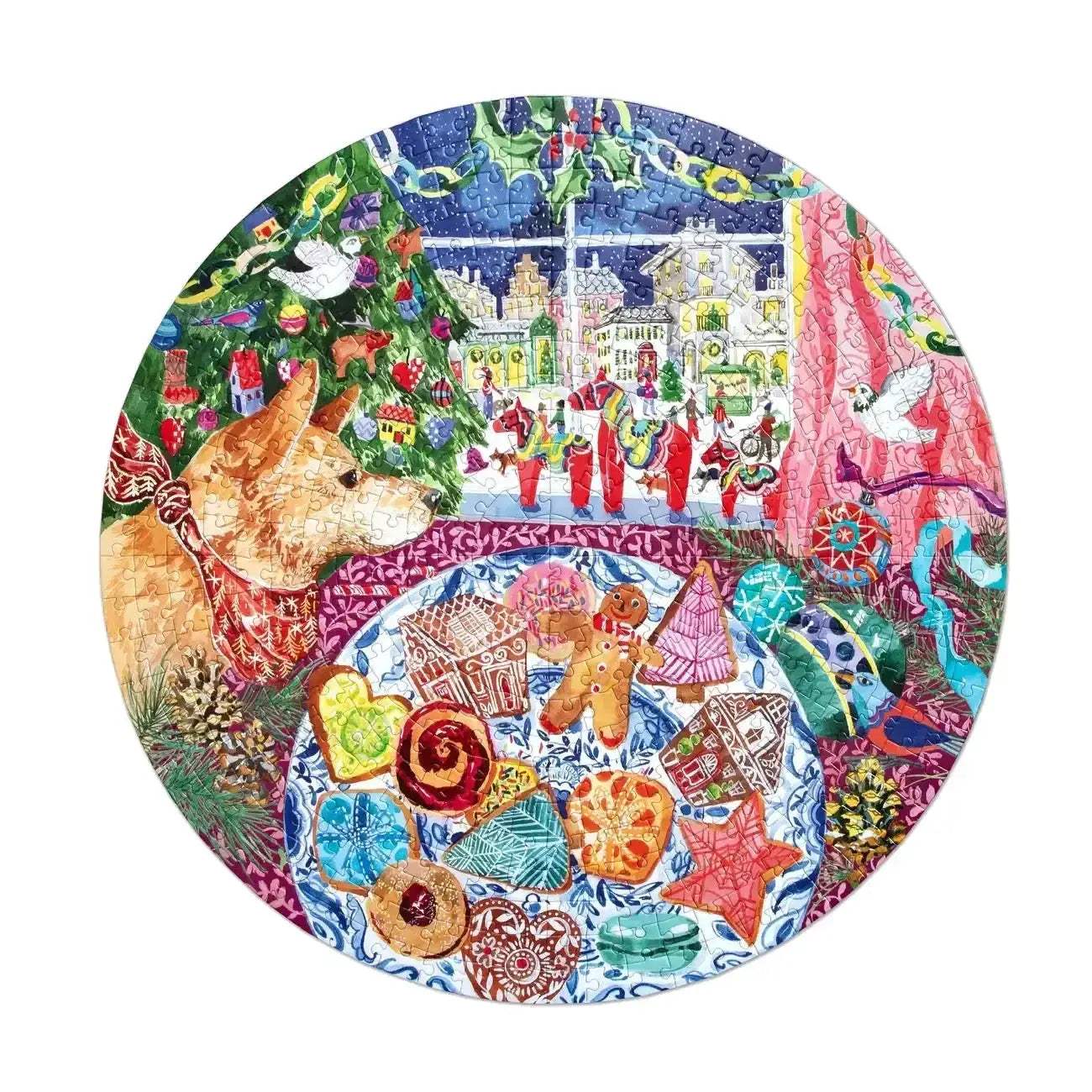 Watercolor Christmas Cookies Round Jigsaw Puzzle With Artist Playlist - ToylandEU