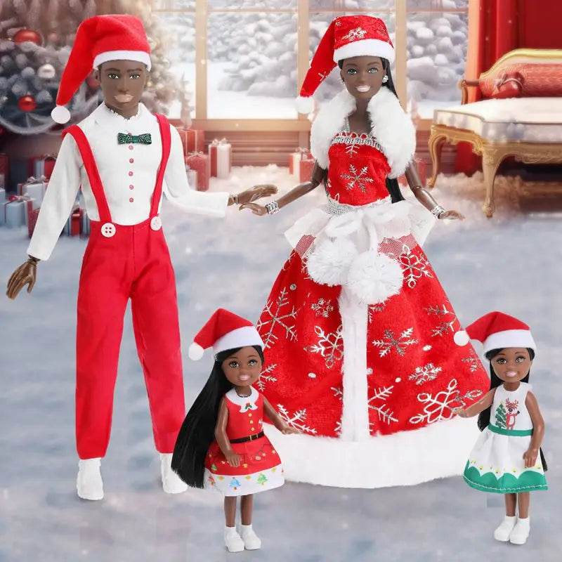 Christmas Family Set with Baby Girl and Black Dolls 5.5 and 11.5 Inch Kids Toys - ToylandEU