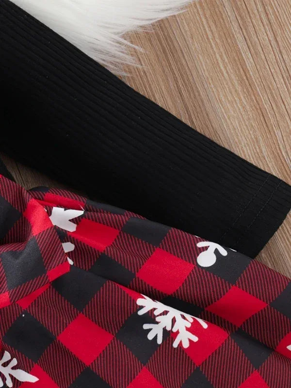 Christmas Plaid Patchwork Snowflake Baby Girls Dress With Headband - ToylandEU