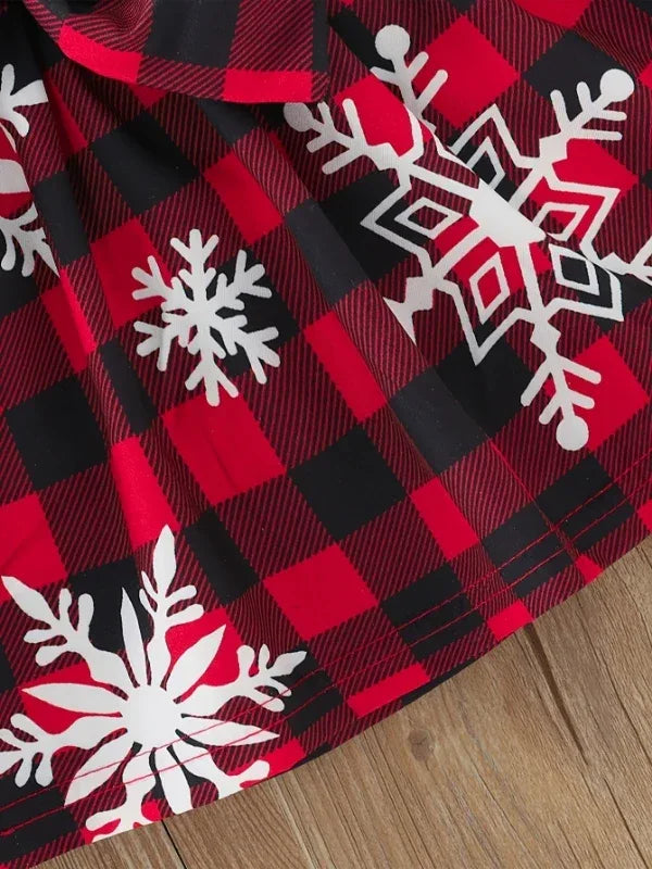 Christmas Plaid Patchwork Snowflake Baby Girls Dress With Headband - ToylandEU